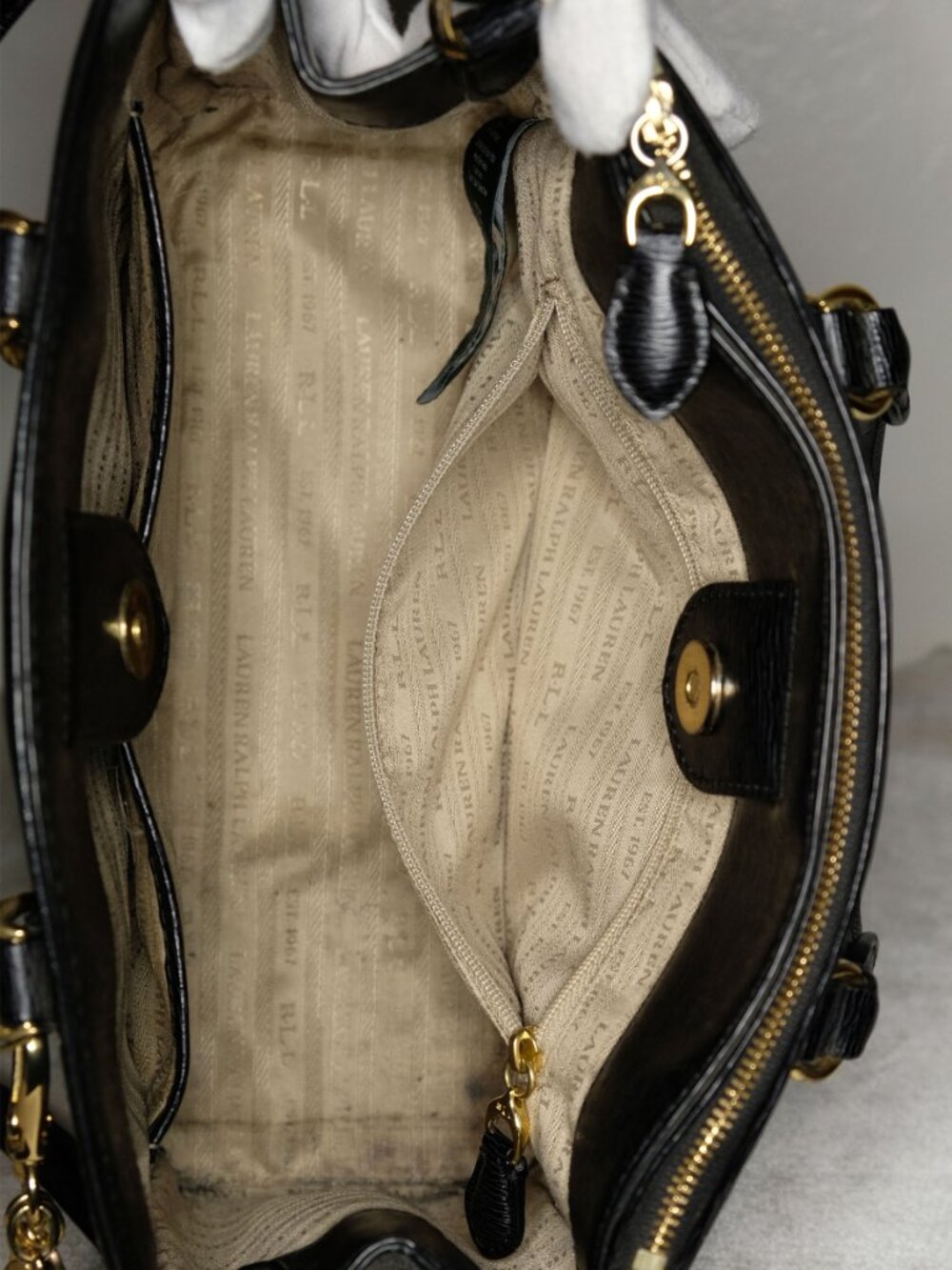 Authentic Lauren Ralph Lauren Saffiano Leather Mini Satchel, Black, 476699, GUC - Picture 14 of 15